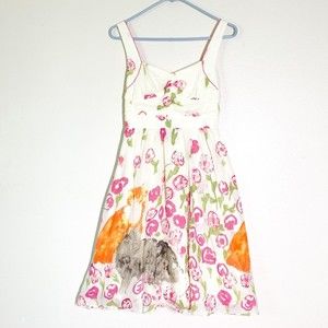 Floreat Anthropologie Morning Stroll Cat Floral Dress 2 Cotton Silk